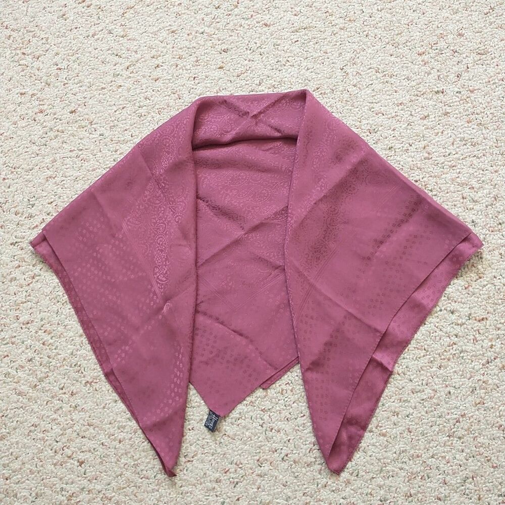 Vtg Honey Scarf 100% Silk Pink Paisley Floral Jacquard Satin Square 33" Japan
